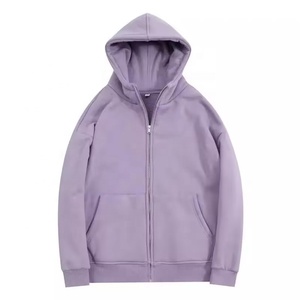 Sudadera con Capucha y Cierre de Cremallera Unisex, Color Lavanda, Corte Regular, Color Sólido, Ropa Casual de Otoño, Tejido de Felpa Francesa - Product Image 1