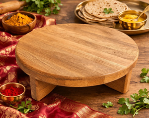 Taburete Redondo Bajo de Madera, Asiento Tradicional para el Suelo, Mesa Decorativa de Madera Maciza para el Hogar - Product Image 1