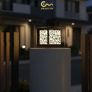 Lampe à pilier LED ondulée robuste de 12 pouces, lampe de colonne extérieure en acier noir, éclairage de portail de villa résistant aux intempéries - Product Image 2