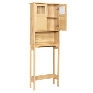 Mobile Bagno a Doppia Anta in Legno Naturale 60x22x170cm, in Truciolato con Finitura in Melaminico Effetto Rattan - Product Image 1