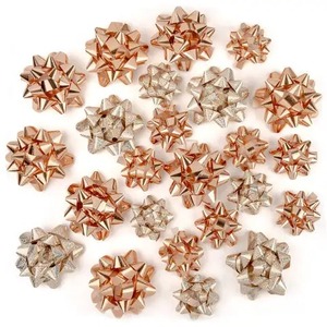 Custom Butterfly Bow Gift <b>Ribbons</b> Polyester Woven Metallic Rose Gold Silver Christmas Decorations 24pcs Set - Product Image 1