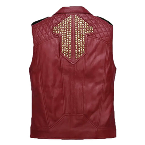 Men's Punk Rock Red PU Leather Vest Slim Fit Motorcycle Biker Sleeveless Jacket Contrast Color Zipper Waistcoat Streetwear - Product Image 4