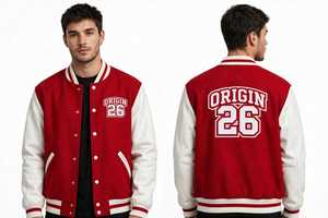 Veste universitaire pour homme en laine avec manches en cuir, style baseball, patch brodé, col rond, décontractée, hiver, polaire, streetwear - Product Image 3