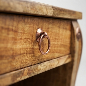 Solid Wood Traditional Antique Nightstand <b>Bedside</b> Cabinet Natural Finish Ring Pull Drawer Open <b>Shelf</b> Bedroom Home Furniture - Product Image 3
