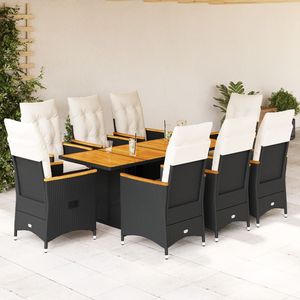 Cream White Black <b>Rattan</b> Garden <b>Dining</b> Set 6 Seater Teak <b>Table</b> Outdoor Furniture Weather Resistant Contemporary Design - Product Image 1