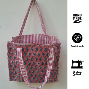Bolsa de Mano de Algodón Acolchada con Estampado Floral Rosa de Jaipur, Hecha a Mano, Suave, Ligera, Ecológica, con Tintes No Tóxicos, Calidad de Exportación - Product Image 2