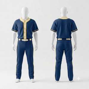 Men's Baseball Uniform Set Navy Yellow Button-Up Jersey Pants Breathable Regular Fit All Seasons Short Sleeve Solid Design - Product Image 1