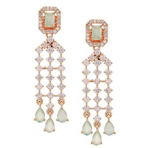 Pendientes de aleación chapados en oro rosa con cristales de imitación y piedras en forma de lágrima, diseño geométrico para mujer, joyería de boda - Product Image 4