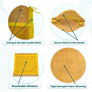Jute Mesh <b>Drawstring</b> <b>Bag</b> 31x21cm Capacity upto1.5 kg Strong Stitch Breathable Window Weaving Secure Closure Reusable Storage <b>Bag</b> - Product Image 4