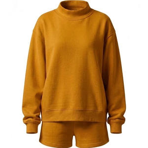 Conjunto de Sudadera de Felpa de Algodón de Primera Calidad para Mujer, Bordado Personalizado, Cuello Alto, Diseño de Dos Piezas - Product Image 1