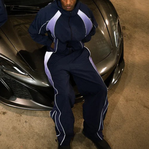 <b>Men's</b> <b>Navy</b> Blue Hooded Tracksuit Set Full Length Zipper Sporty Casual Two-Piece <b>Jogger</b> Pants Breathable 100% Organic Cotton Plus - Product Image 4