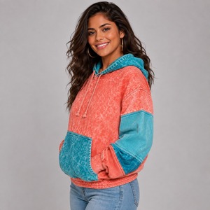 Hoodie d'hiver confortable pour femme, délavé à l'acide, design moderne et oversize, 100% coton molletonné, écologique, séchage rapide, tenue décontractée, devant - Product Image 6