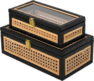 Classic Design Woven Rattan Jewelry <b>Box</b> with Glass <b>Lid</b> Eco-Friendly Rectangle <b>Storage</b> for Home Decor - Product Image 3