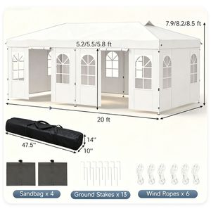 <b>Pop</b> <b>up</b> Tent 10x20ft with Detachable Sidewalls 3-Level Adjustable Height <b>Heavy</b> <b>Duty</b> Metal Frame Outdoor Party <b>Gazebo</b> - Product Image 3