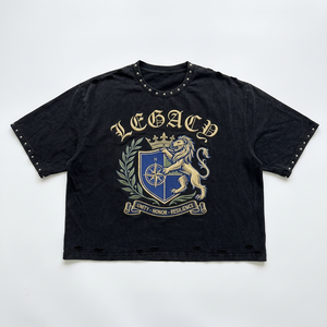 Camiseta Legacy con Bordado de Escudo para Hombre, Corte Holgado, Manga Corta, Negra, Estilo Urbano, Cuello Redondo, Jersey de Algodón - Product Image 1