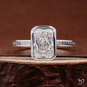 Luxury engagement <b>ring</b> 2.00ct radiant cut lab grown diamond bold bezel <b>set</b> design with channel band in 10k white <b>gold</b> - Product Image 1