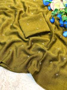 Sari Fancy Crush avec motif Butti brodé à la main, design ajouré, ensemble de chemisier non cousu pour femme - Product Image 2