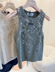 Floral seed beads beaded embroidery tank <b>top</b> women Ethnic style seed bead embroidery tank <b>top</b> design - Product Image 3