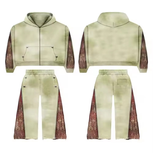 Conjunto de Chándal Personalizado con Lavado Ácido, Estampado Puff y Efecto Spray Wash, que incluye Pantalones de Chándal Acampanados y Sudadera con Capucha de Cremallera Completa, Estilo Streetwear - Product Image 2