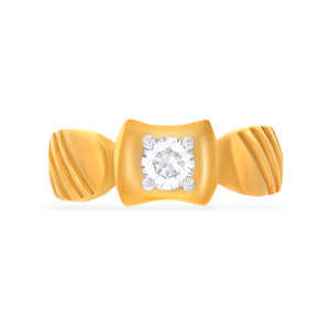 Glowing Moments <b>Men</b> Solitaire <b>Ring</b> Luxury Classic Round Cut Diamond Solitaire <b>Ring</b> with Tapered Yellow Gold Band - Product Image 3