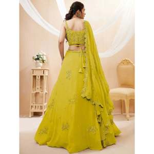 Yellow <b>Sequins</b> Georgette <b>Plus</b> <b>Size</b> Haldi Lehenga Choli - Product Image 4
