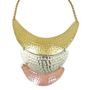 Hammered Brass Tone <b>Necklace</b> Set Geometric <b>Statement</b> Jewelry Gift Collection for Women - Product Image 4