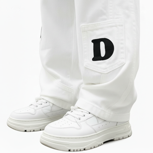Vaqueros de mezclilla de punto rectos y holgados para hombre, personalizados, ecológicos, con estampado de letras, estilo urbano, casual, lavado medio, para verano - Product Image 6