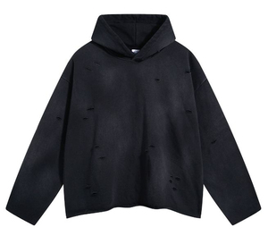 Oversized Black Hooded Sweatshirt Regular Sleeve Knitted Solid Color <b>Men</b> Autumn Wear - Product Image 3
