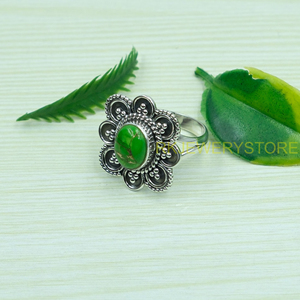 Anillo de Turquesa Verde Natural, Anillo de Plata de Ley 925, Anillo de Diseño Hecho a Mano, Anillo con Piedra Preciosa, Joyería de Turquesa - Product Image 6