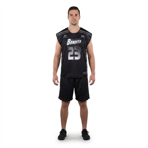 Camiseta de Lacrosse Reversible para Hombre, Personalizada con Logotipo Frontal, Transpirable, de Micro-Malla, Absorbe la Humedad, Sin Mangas, Negra - Product Image 1