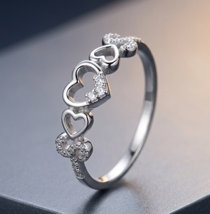 925 Sterling <b>Silver</b> Moissanite Heart Ring Open Heart <b>Band</b> Round Brilliant Cut Jewelry for <b>Wedding</b> Gift - Product Image 4