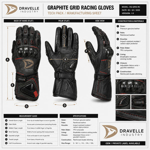 Gants de course DRAVELLE INDUSTRY en cuir respirant à doigts entiers avec fermeture auto-agrippante rouge et noir pour homme - Product Image 6