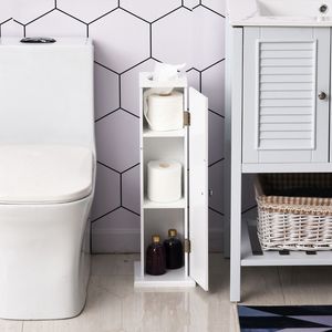 Meuble de rangement moderne pour papier toilette en MDF blanc de 26 pouces, sur pied, étroit, pour salle de bain, maison, hôtel ou appartement - Product Image 2