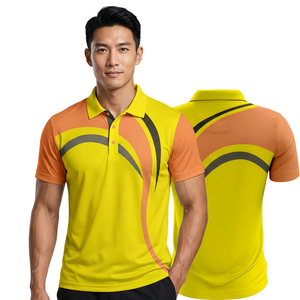 Men's Yellow <b>Orange</b> Print <b>Polo</b> <b>Shirt</b> Short Sleeve Breathable Knitted Casual Style - Product Image 2