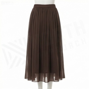 Elegant Women's <b>Pleated</b> Midi <b>Skirt</b> Solid Color Organza Chiffon Soft Regular Waistline All Seasons Style - Product Image 2