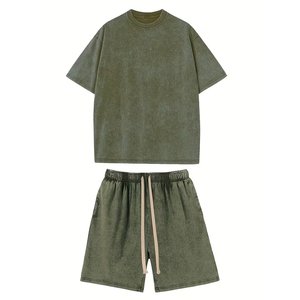 Conjunto Casual Personalizado para Hombre, Fabricante de Camisetas de Algodón y Pantalones Cortos Cargo, Verano, OEM, Marca Privada, Venta al Por Mayor, ACID WASH - Product Image 1