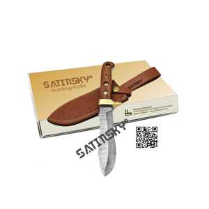 Cuchillo de caza de Damasco con madera negra Pakka y mango de madera de rosa y acero de vaina: 1095 + 15N20 Alto carbono - Product Image 6