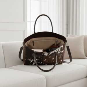 Custom Daily Use Genuine Leather Hair <b>Tote</b> <b>Bag</b> Women Summer <b>Waterproof</b> Portable Eco-friendly Breathable Solid Color <b>Zipper</b> - Product Image 6