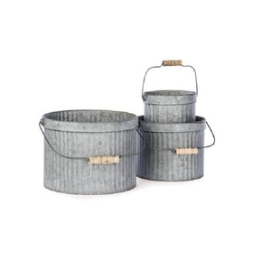 Ensemble de deux pots à plantes vintage galvanisés tendance, en métal et fer, taille, forme et couleur personnalisées, utilisés dans les articles de jardinage - Product Image 3