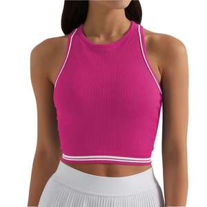 Débardeurs de sport sexy pour femmes, sans manches, à contraste de couleurs, en tricot, dos nageur, séchage rapide, respirants, en denim - Product Image 1