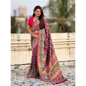 Elite Weaves Darbari Saree Printed with Pure Viscose Silk Wine <b>Party</b> <b>Jumpsuit</b> with Elegant Position Print 750g - Product Image 2