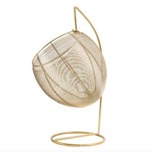 Modern Gold Hanging Fruit <b>Basket</b> Metal <b>Wire</b> Fruit Holder with Stand Decorative Kitchen Countertop Storage Organizer - Product Image 1