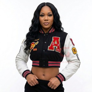 womens croptop casual winter Custom Design Logo Varsity <b>Jackets</b> Baseball <b>Jackets</b> Leather Sleeve embroidery patchwork <b>jacket</b> - Product Image 4