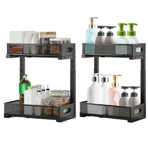 Lot de 2 tiroirs de rangement coulissants à 2 niveaux sous évier, organisateur avec 5 hauteurs réglables, paniers de rangement pour armoire - Product Image 1