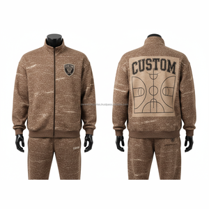 Ensemble de survêtement marron personnalisé pour homme, manches longues, fermeture éclair sur le devant, imprimé lettres, vêtements de sport décontractés, tenue d'automne, fabriqué sur commande - Product Image 2