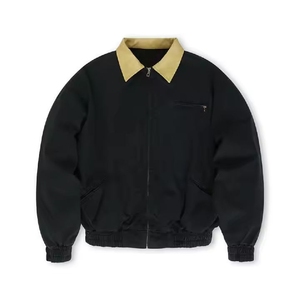 Chaqueta Bomber Negra con Cuello Dorado en Contraste, Cierre de Cremallera en Toda la Manga, Corte Regular, para Otoño - Product Image 1