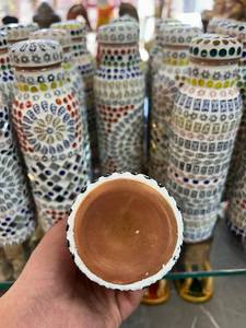 Botella de Agua de Cobre con Incrustaciones de Espejo, Botella de Bebida Artística Geométrica Hecha a Mano, Botella Decorativa Reutilizable para Bebidas Saludables - Product Image 5