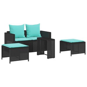 Set di divani da giardino impilabili in polyrattan nero da 5 pezzi con cuscini - Product Image 2