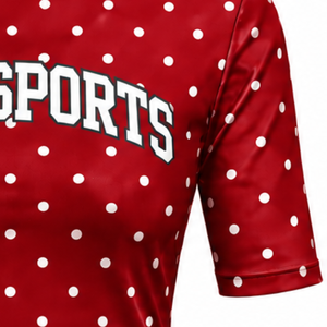 Red Polka Dot Women <b>Mock</b> <b>Neck</b> Short Sleeve T Shirt Slim Fit Stretch Casual Printed <b>Top</b> Fashion Summer Apparel Wholesale Custom - Product Image 5