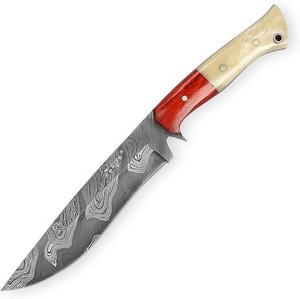 Couteau de chasse artisanal en acier Damas avec manche en cuir fin, étui en cuir, cadeau de Noël OEM pour lui et elle - Product Image 1